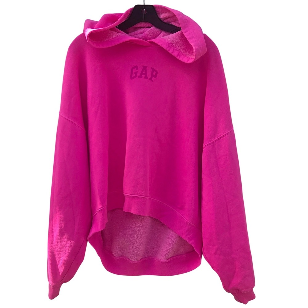 GAP Vintage Soft Arch Standout Neon Hot Pink Sport Hoodie Sweatshirt Medium Crop